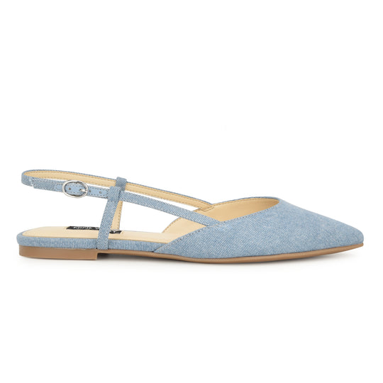 나인웨스트 NINEWEST Bircah Pointy Toe Flat Slingbacks,Denim