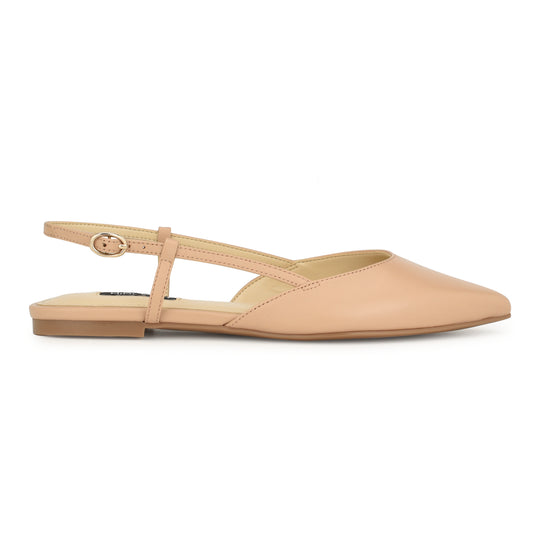 나인웨스트 NINEWEST Bircah Pointy Toe Flat Slingbacks,Nude Leather