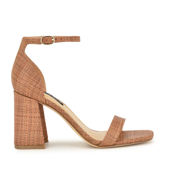 나인웨스트 NINEWEST Ilea Ankle Strap Sandals,Brown Raffia