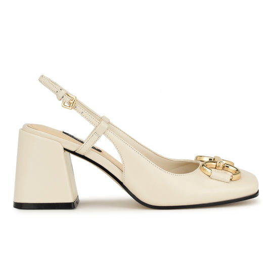 나인웨스트 NINEWEST Cast Block Heel Slingback Pumps,Ivory