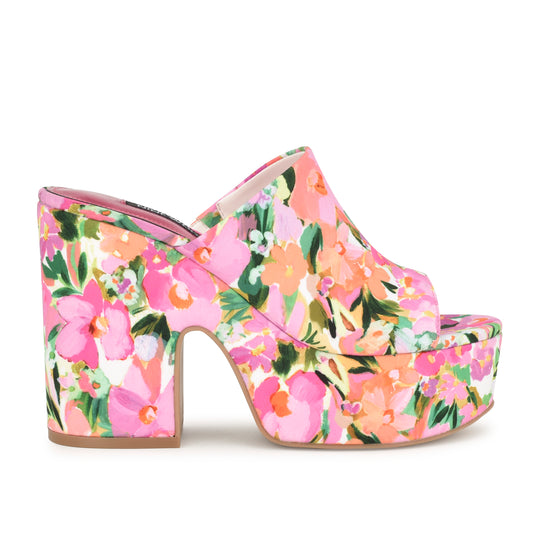나인웨스트 NINEWEST Olley Platform Slide Sandals,Pink Floral