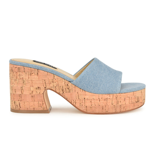 나인웨스트 NINEWEST Boone Platform Slide Sandals,Denim