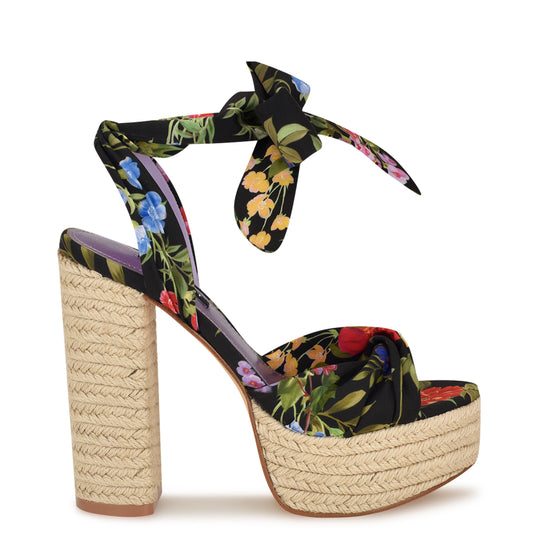 나인웨스트 NINEWEST Gertha Platform Espadrille Sandals,Black Floral