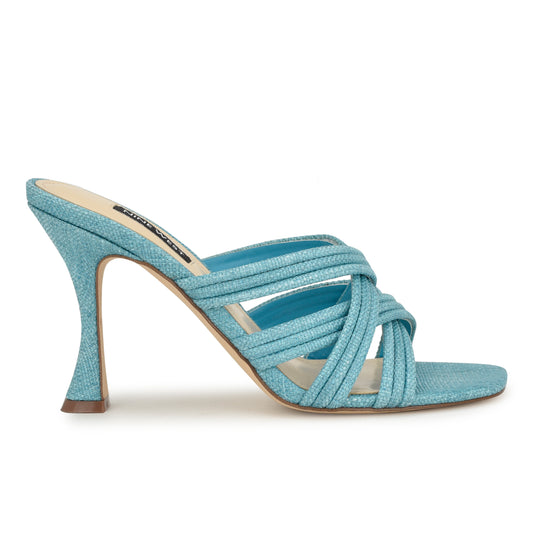 나인웨스트 NINEWEST Tracee Heeled Slide Sandals,Medium Blue