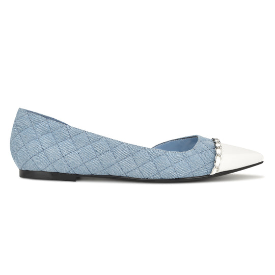 나인웨스트 NINEWEST Breza Pointy Toe Casual Flats,Denim