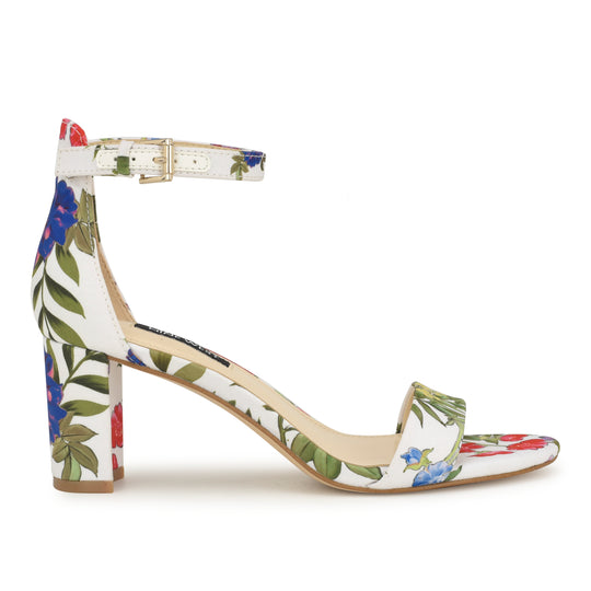 나인웨스트 NINEWEST Pruce Ankle Strap Block Heel Sandals,White Floral