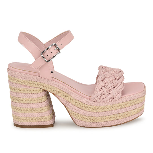 나인웨스트 NINEWEST Cinka Woven Platform Sandals,Light Pink