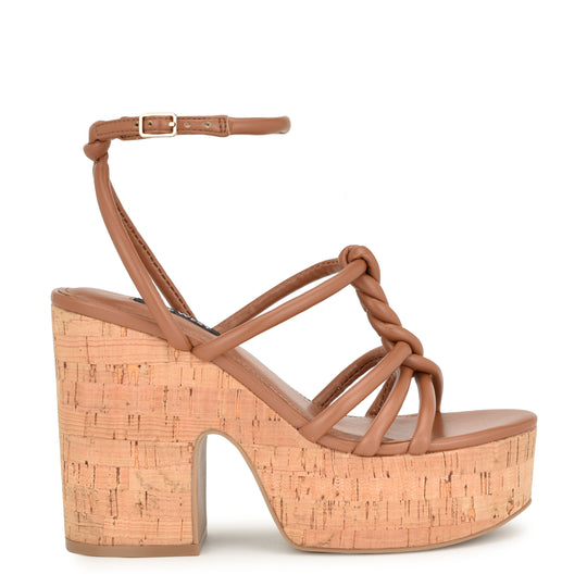 나인웨스트 NINEWEST Olander Knotted Platform Sandals,Dark Natural