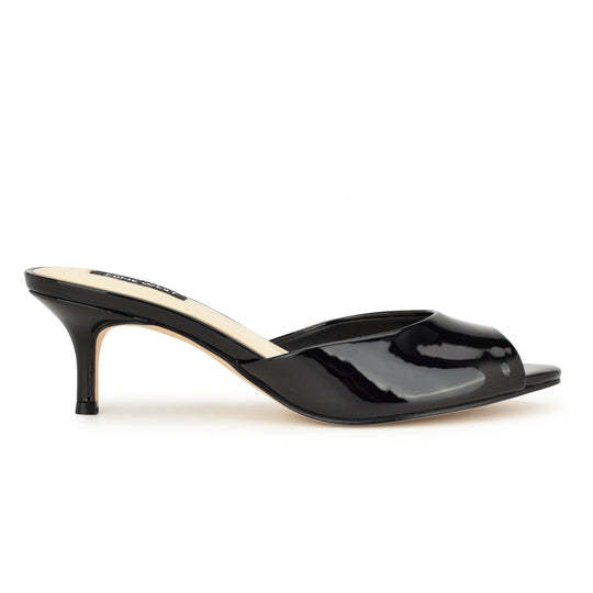 나인웨스트 NINEWEST Luvlie Heeled Slide Sandals,Black Patent