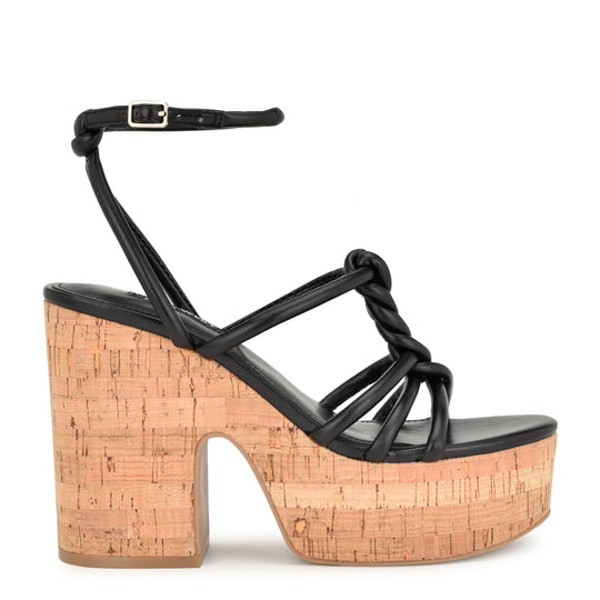 나인웨스트 NINEWEST Olander Knotted Platform Sandals,Black