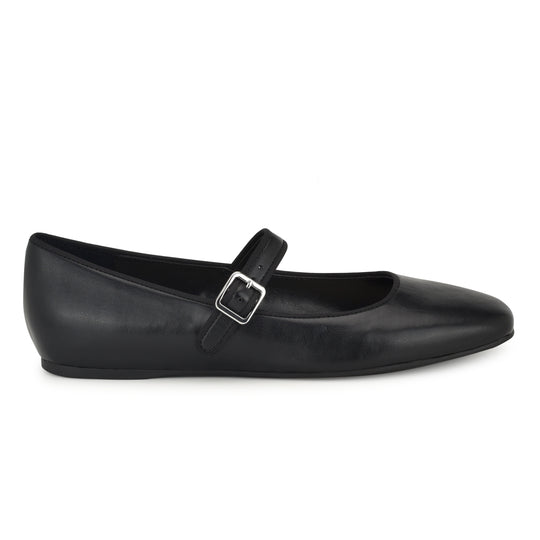 나인웨스트 NINEWEST Lilow Square Toe Mary Jane Flats,Black Leather