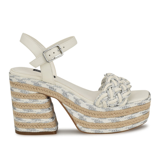 나인웨스트 NINEWEST Cinka Woven Platform Sandals,White/Silver