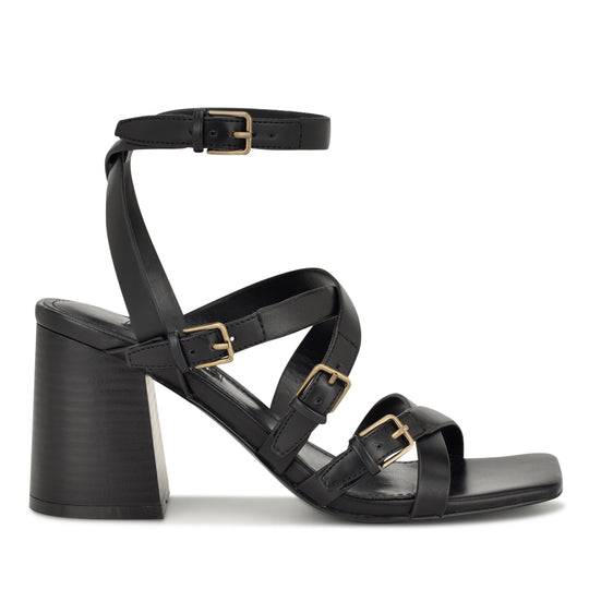 나인웨스트 NINEWEST Karrly Ankle Strap Heeled Sandals,Black