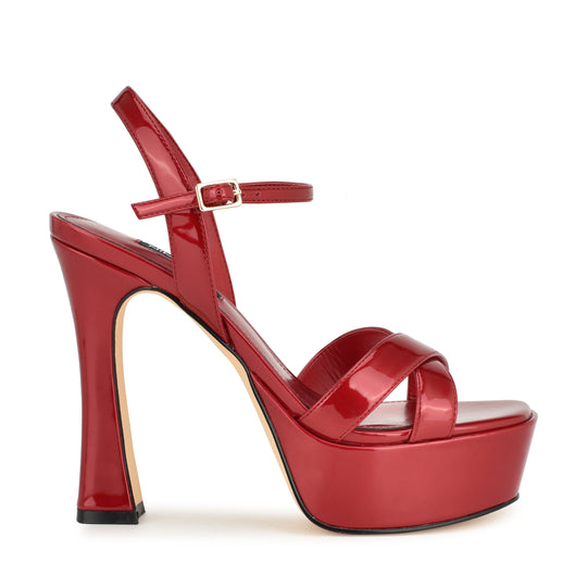 나인웨스트 NINEWEST Iriv Platform Sandals,Red Patent