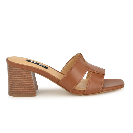 나인웨스트 NINEWEST Griselda Block Heel Sandals,Brown