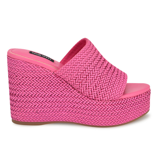 나인웨스트 NINEWEST Everie Espadrille Wedge Sandals,Pink