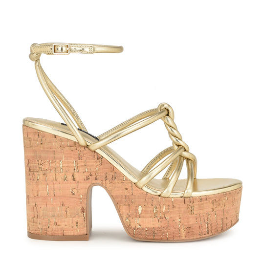 나인웨스트 NINEWEST Olander Knotted Platform Sandals,Platino