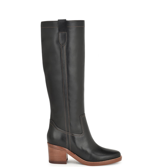 나인웨스트 NINEWEST Hecee Block Heel Tailored Boots,Black Leather