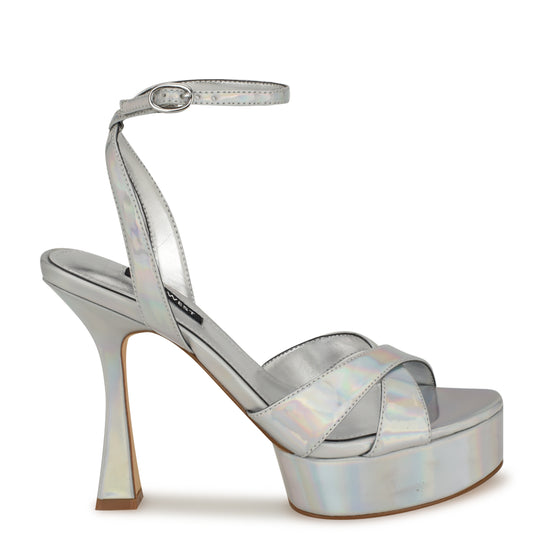 나인웨스트 NINEWEST Jessie Platform Ankle Strap Sandals,Silver