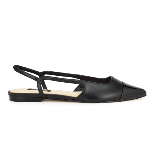 나인웨스트 NINEWEST Babee Pointy Cap Toe Flat Slingbacks,Black