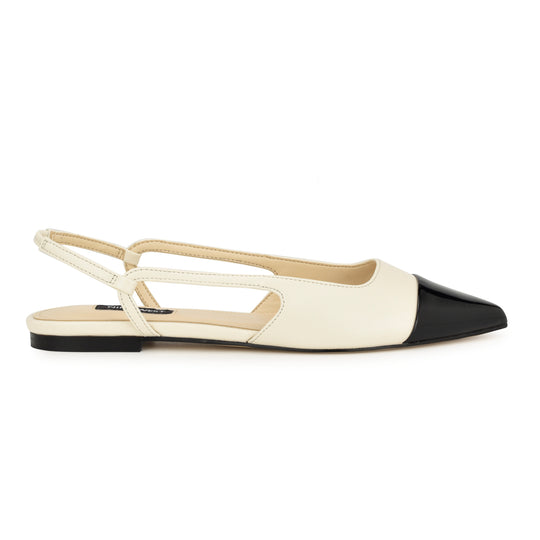 나인웨스트 NINEWEST Babee Pointy Cap Toe Flat Slingbacks,Ivory