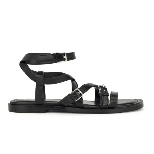 나인웨스트 NINEWEST Rulen Flat Strappy Sandals,Black