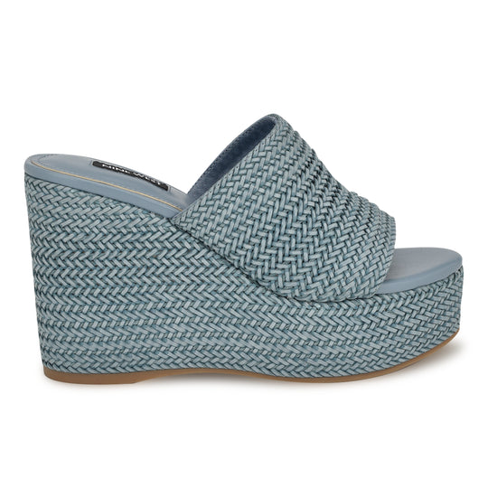 나인웨스트 NINEWEST Everie Espadrille Wedge Sandals,Blue