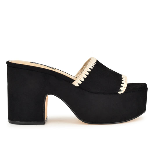 나인웨스트 NINEWEST Yickie Platform Slide Sandals,Black