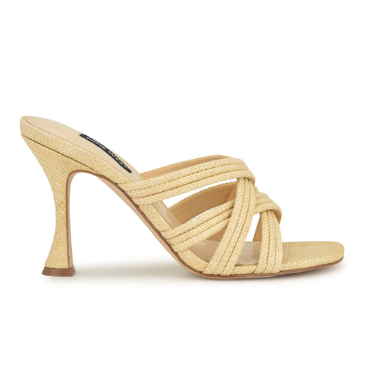 나인웨스트 NINEWEST Tracee Heeled Slide Sandals,Natural