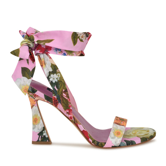 나인웨스트 NINEWEST Kelsie Ankle Wrap Heeled Sandals,Pink Floral