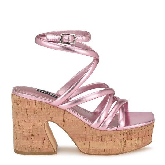 나인웨스트 NINEWEST Corke Platform Wedge Strappy Sandals,Pink