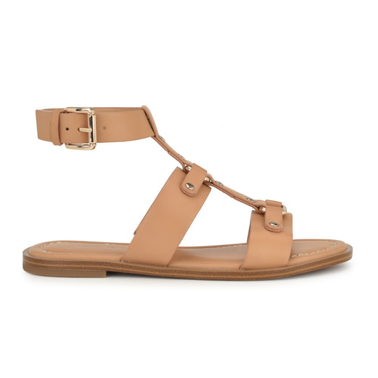 나인웨스트 NINEWEST Jouise Ankle Strap Flat Sandals,Light Natural