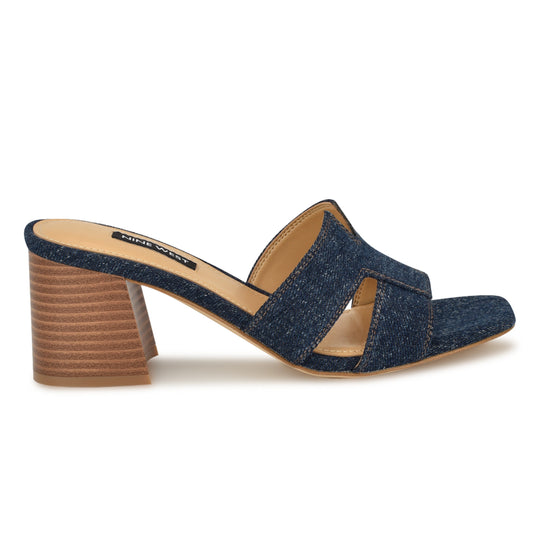 나인웨스트 NINEWEST Griselda Block Heel Sandals,Denim