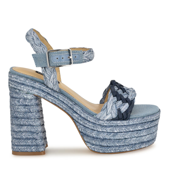 나인웨스트 NINEWEST Jolane Espadrille Platform Sandals,Blue