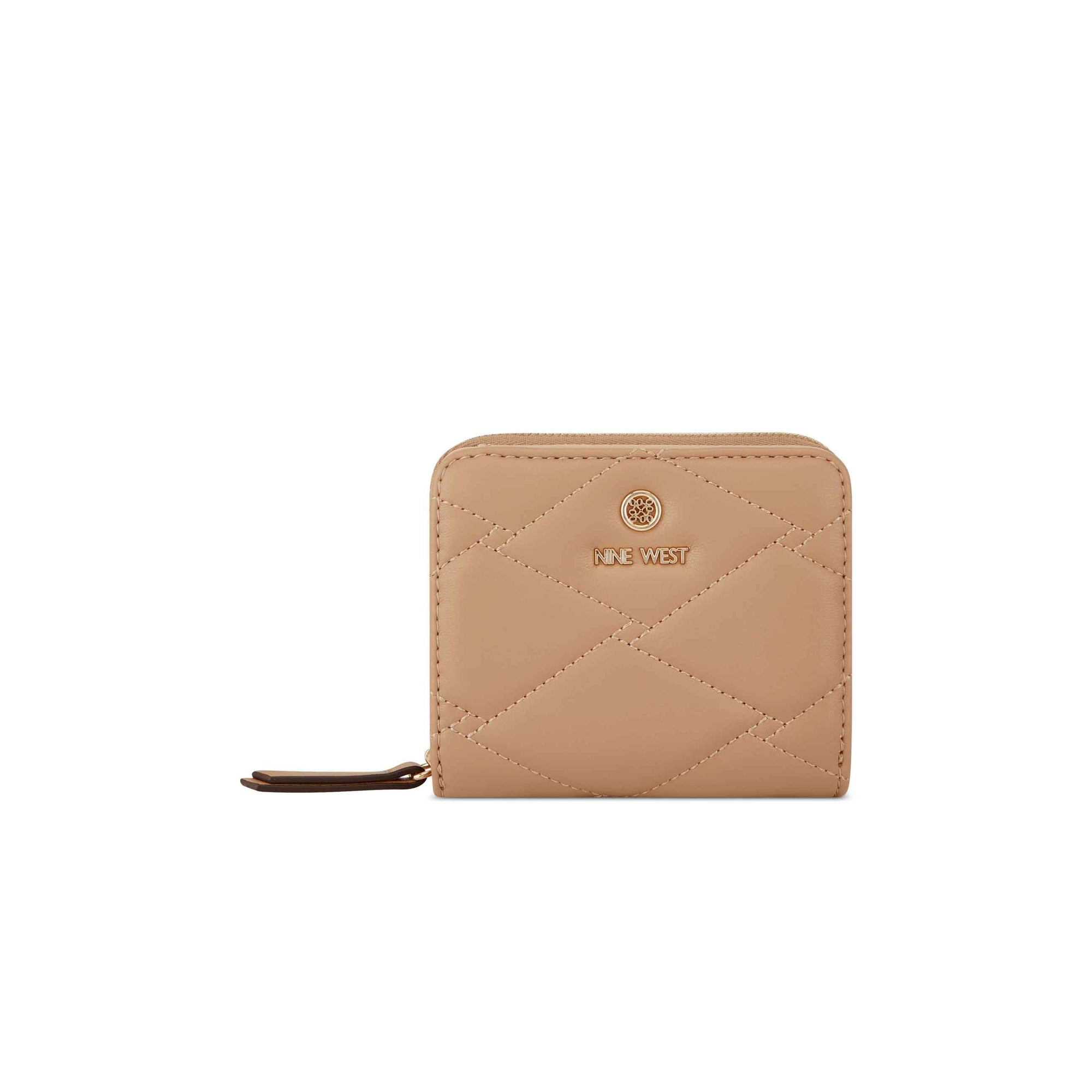 Nine West Linnette Small Zip Around Wallet with Wristlet - Brown Logo, Merlot
