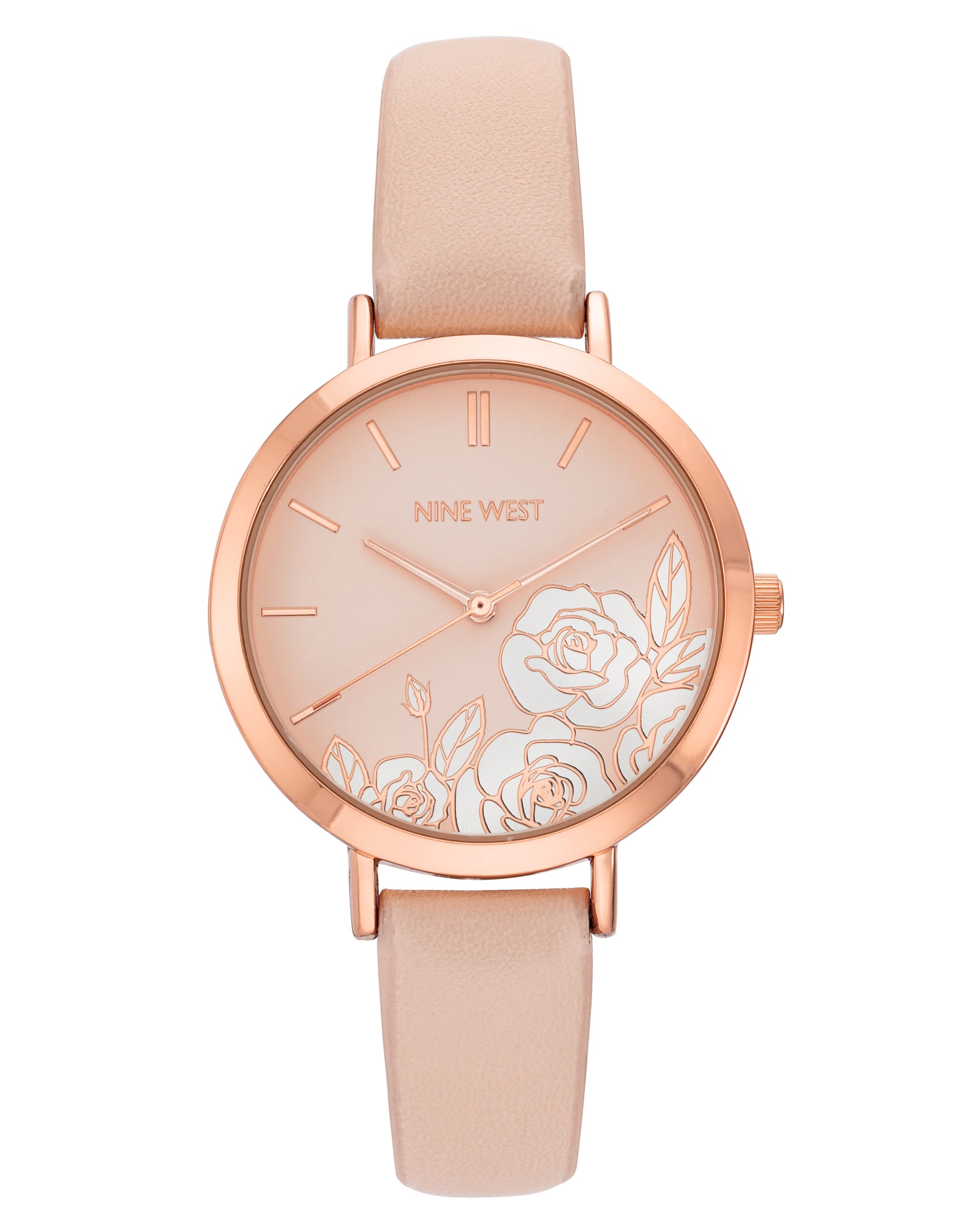 Floral Dial Smooth Strap Watch - Nine West