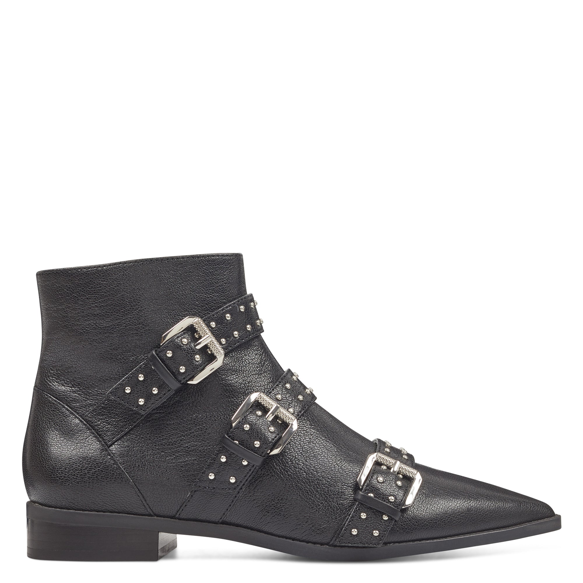 black pointed buckle boots