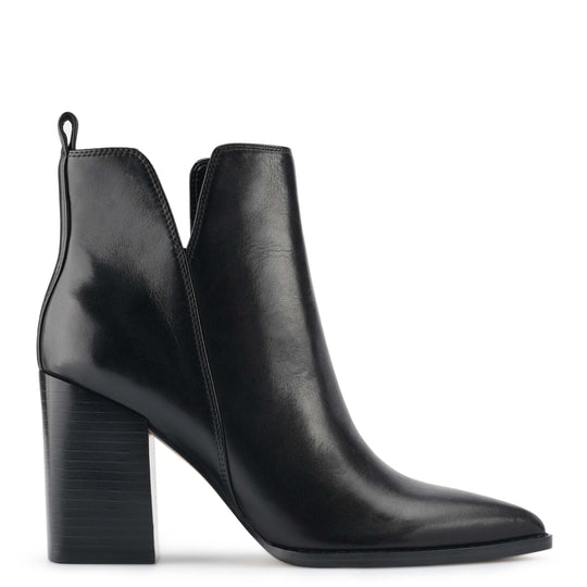 나인웨스트 NINEWEST Birds Block Heel Booties,Black Leather