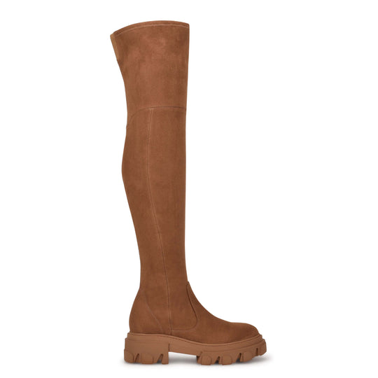 나인웨스트 NINEWEST Cellie Over the Knee Lug Sole Boots,Tan