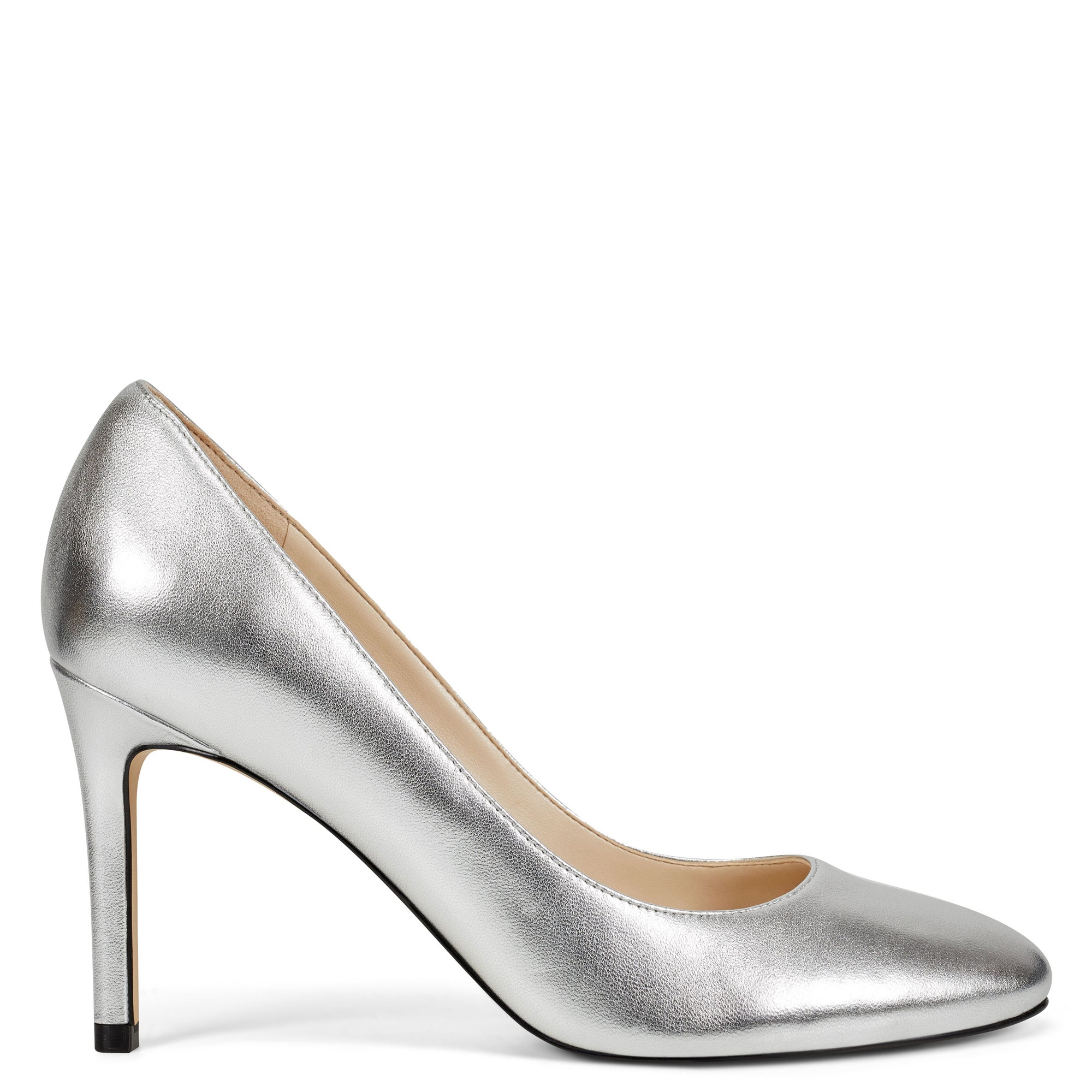 silver round toe court shoes