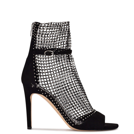 나인웨스트 NINEWEST Imery Mesh Peep Toe Booties,Black Rhinestone