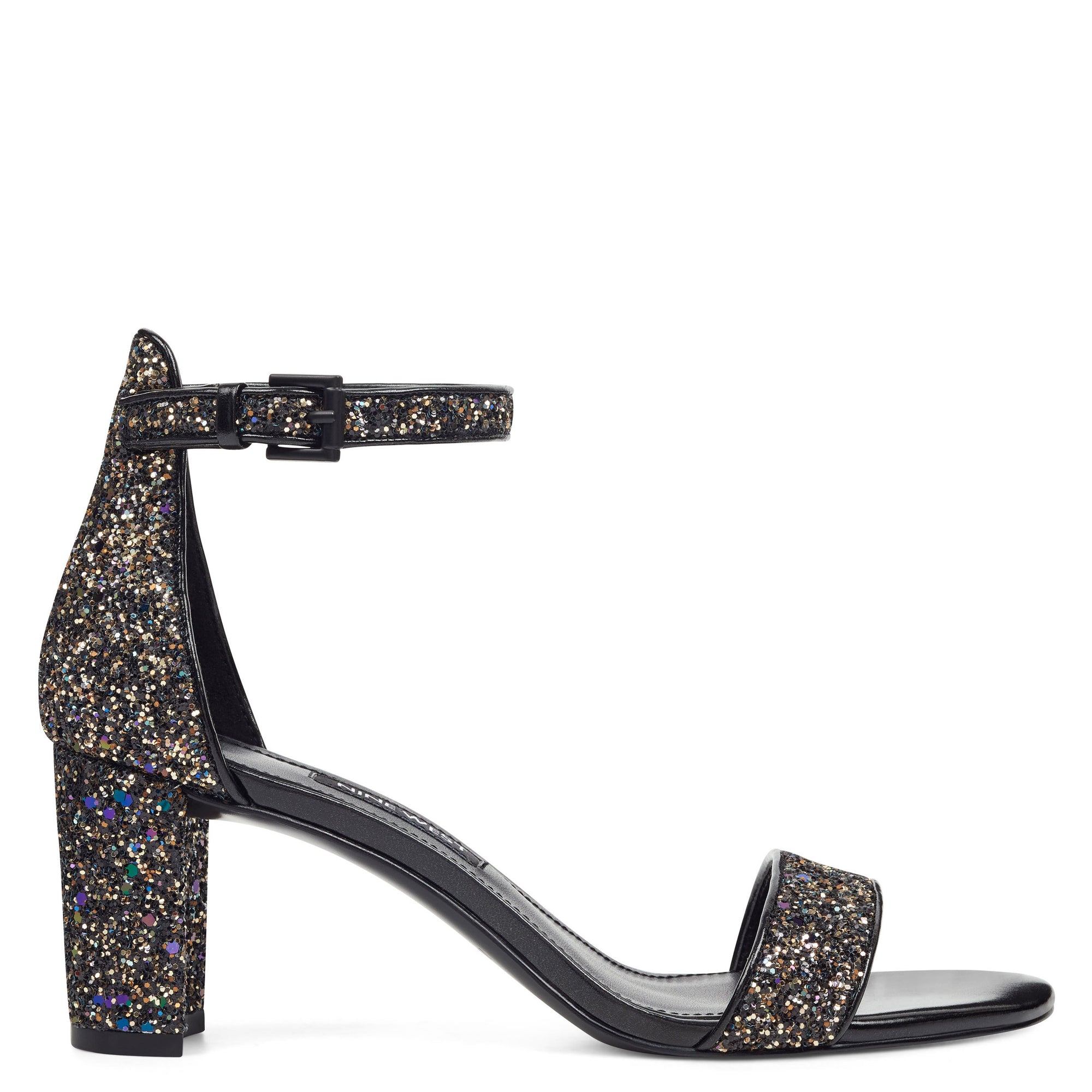 black sparkly block heel shoes