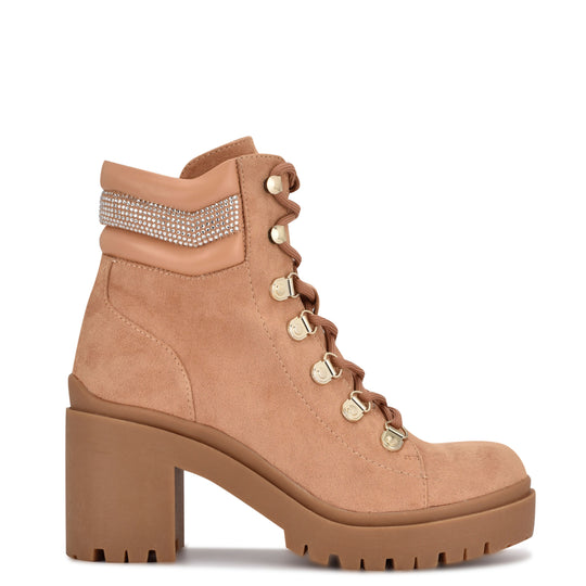 나인웨스트 NINEWEST Qwork Lug Sole Booties,Tan Suede