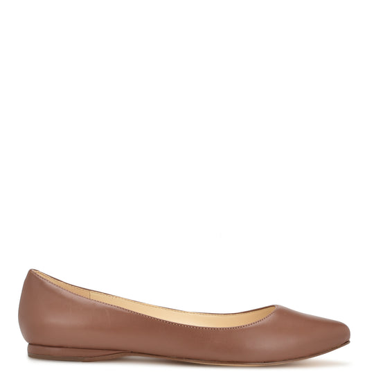 나인웨스트 NINEWEST Speakup Almond Toe Flats,Dark Tan Leather