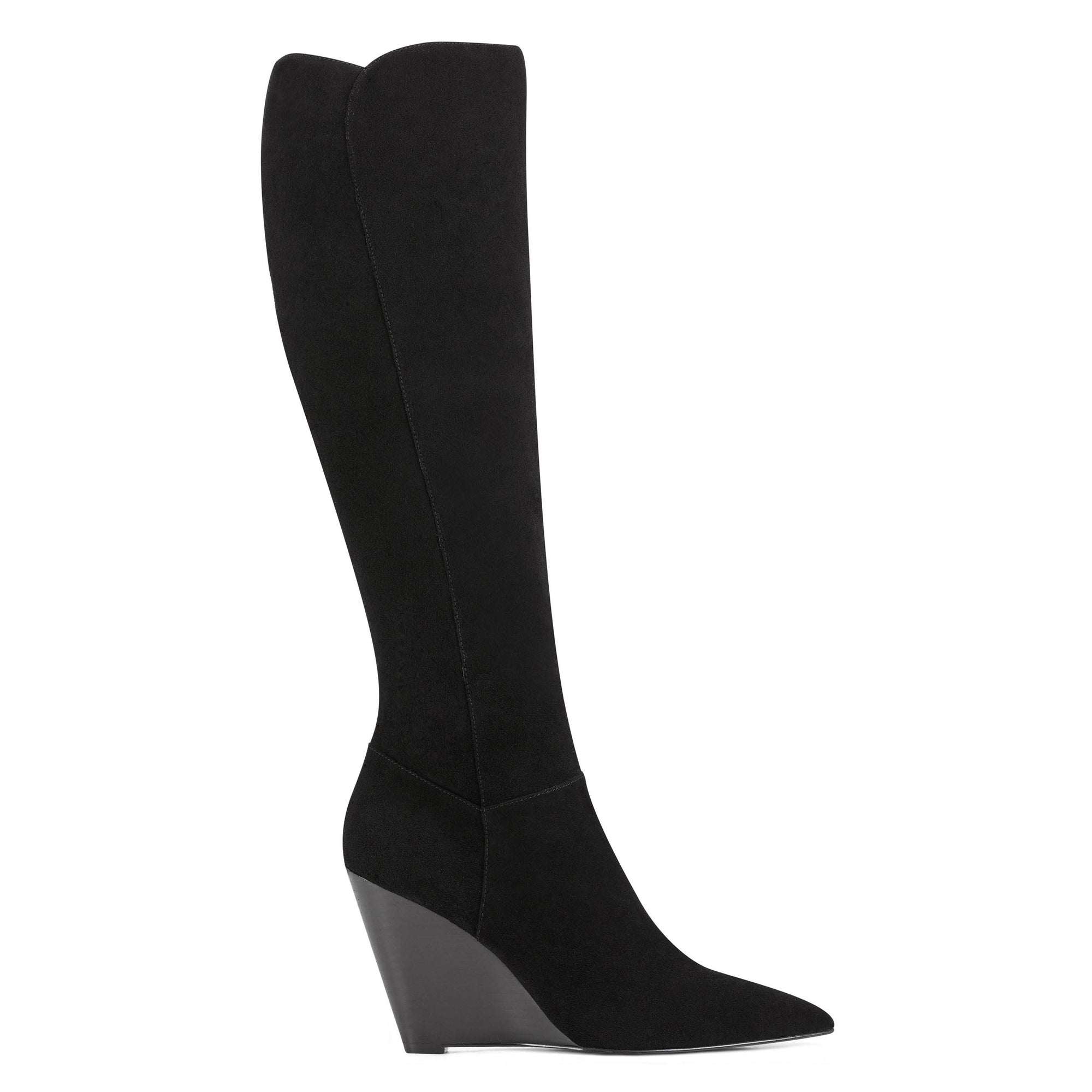 black wedge knee boots