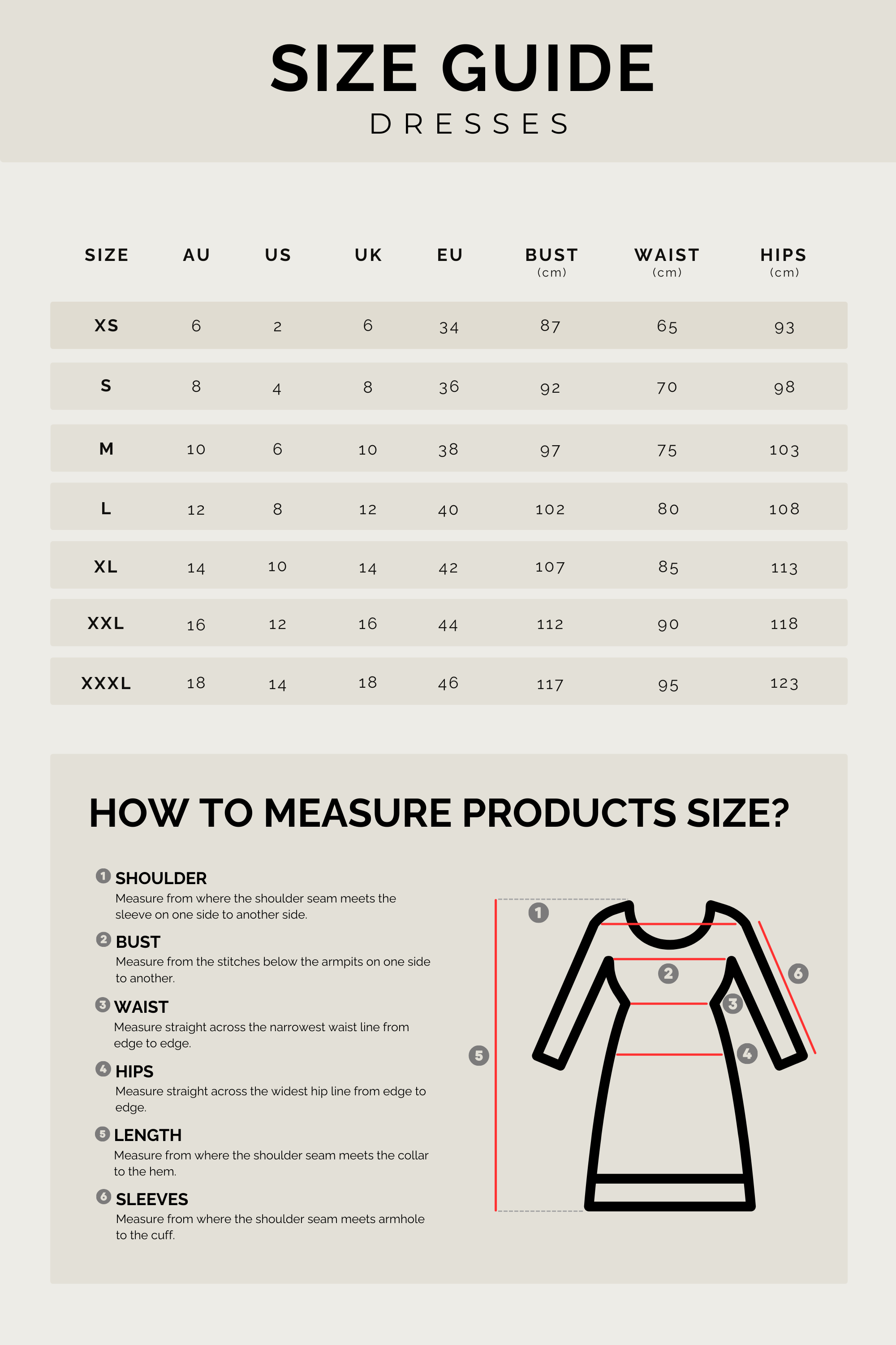 Size Guide Dresses