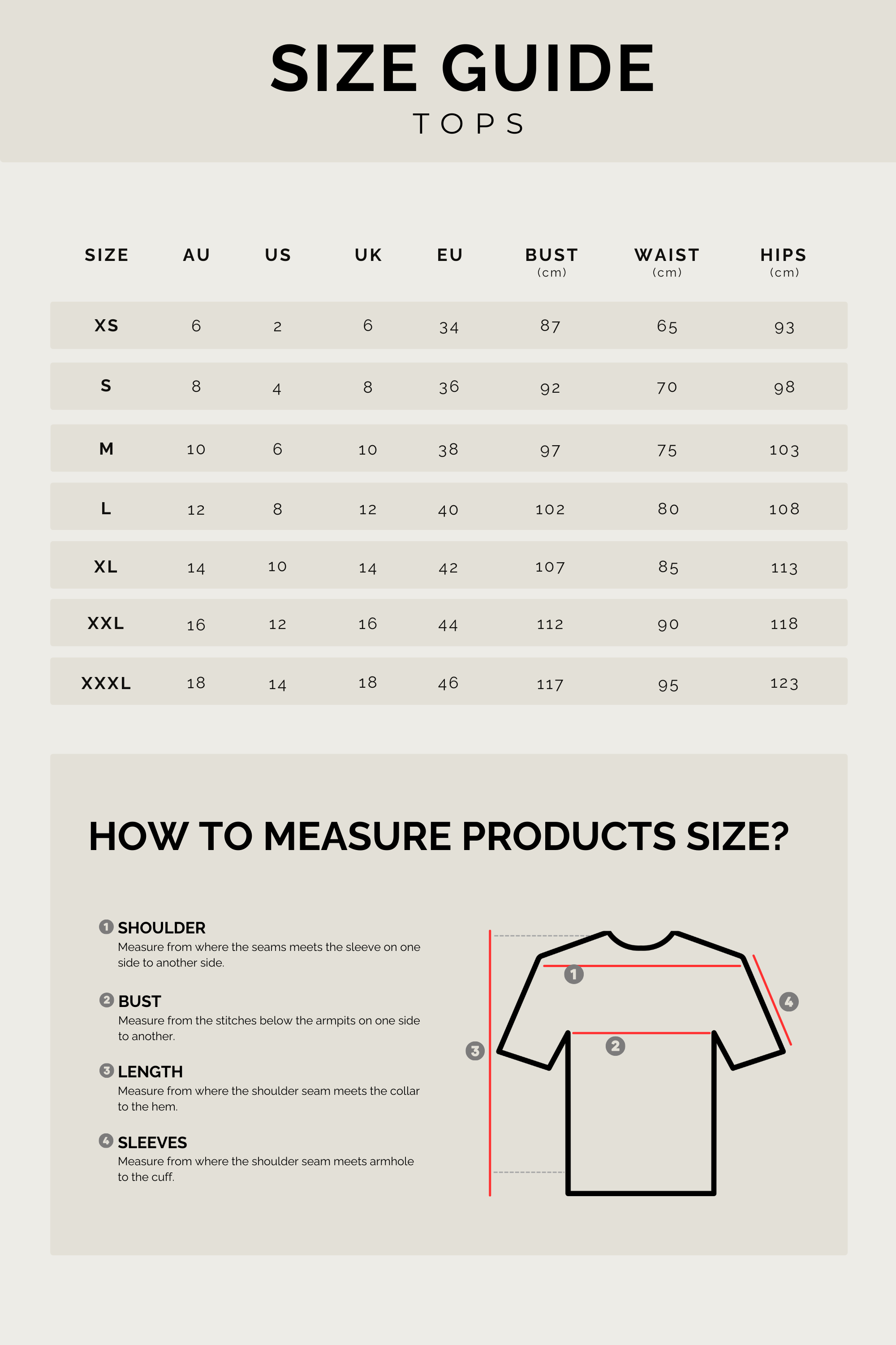Size Guide Tops