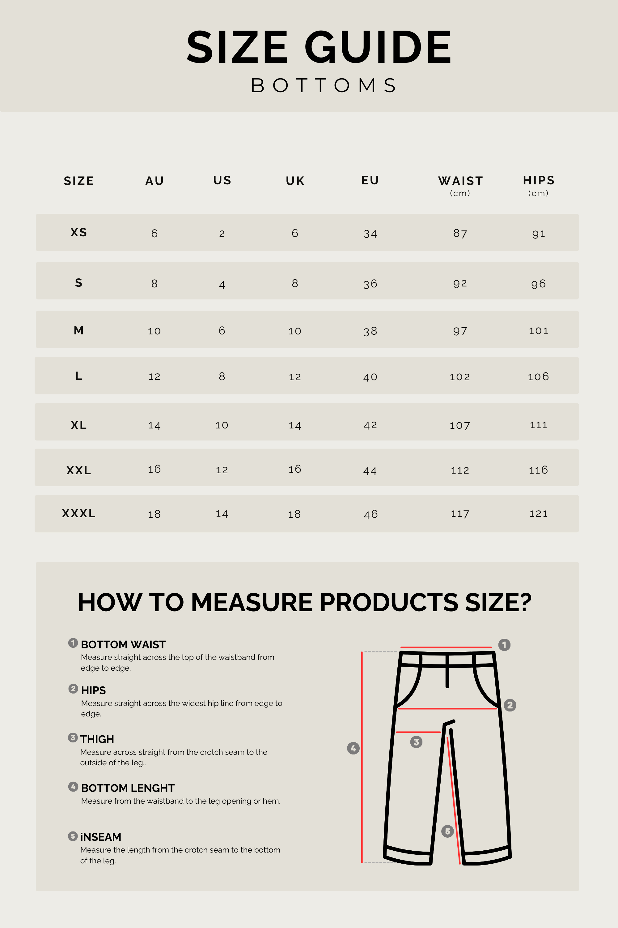 Size Guide Pants