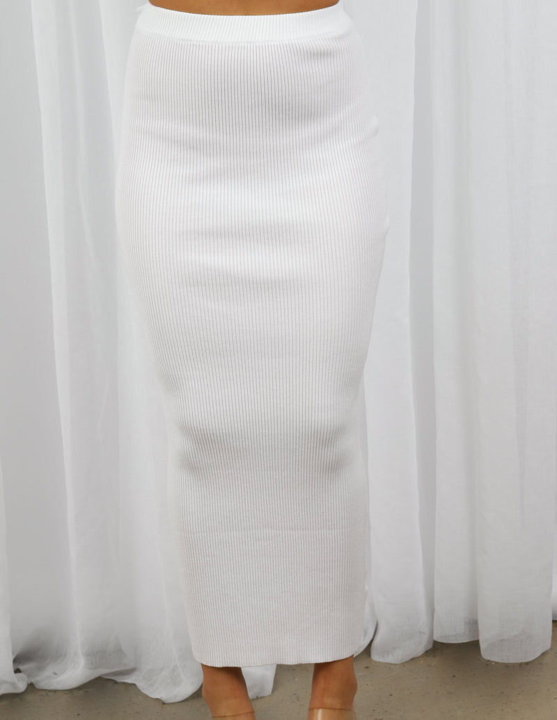 white maxi ribbed skirt