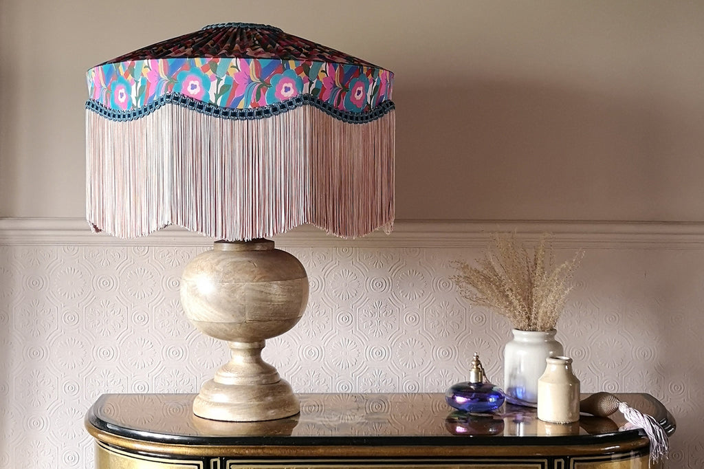 Liberty fabric lampshades by the Coco & Wolf x BeauVamp collaboration
